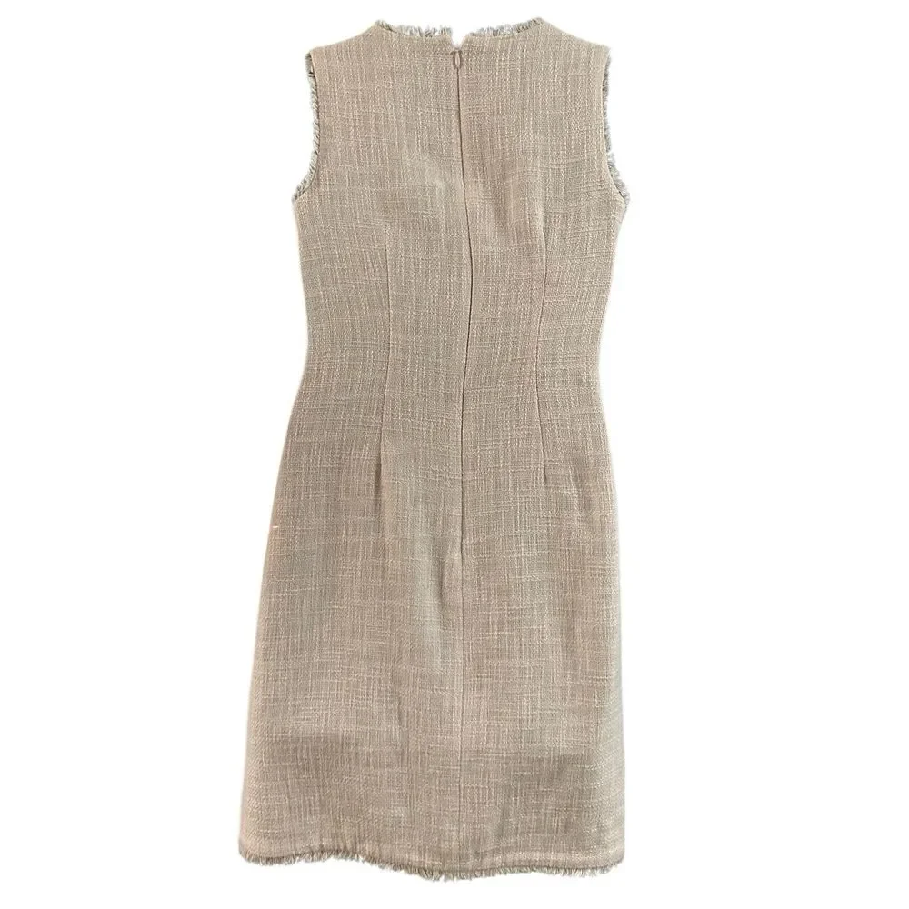 Karl Lagerfeld Women's Peach Blush Tweed V-Neck Sleeveless Shift Dress Size 4 - Picture 2 of 9